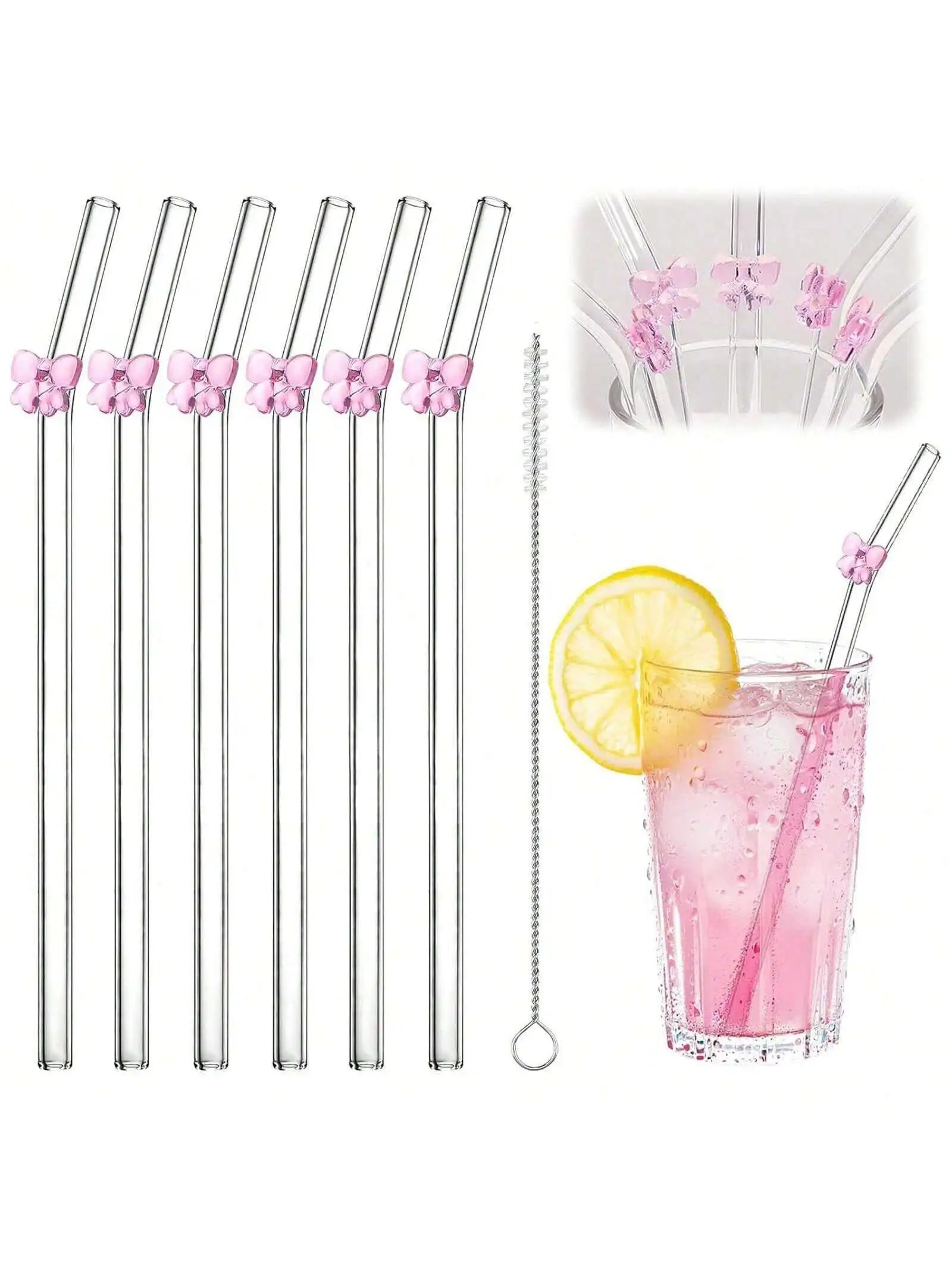 Chic Bow Glass Straws Set
