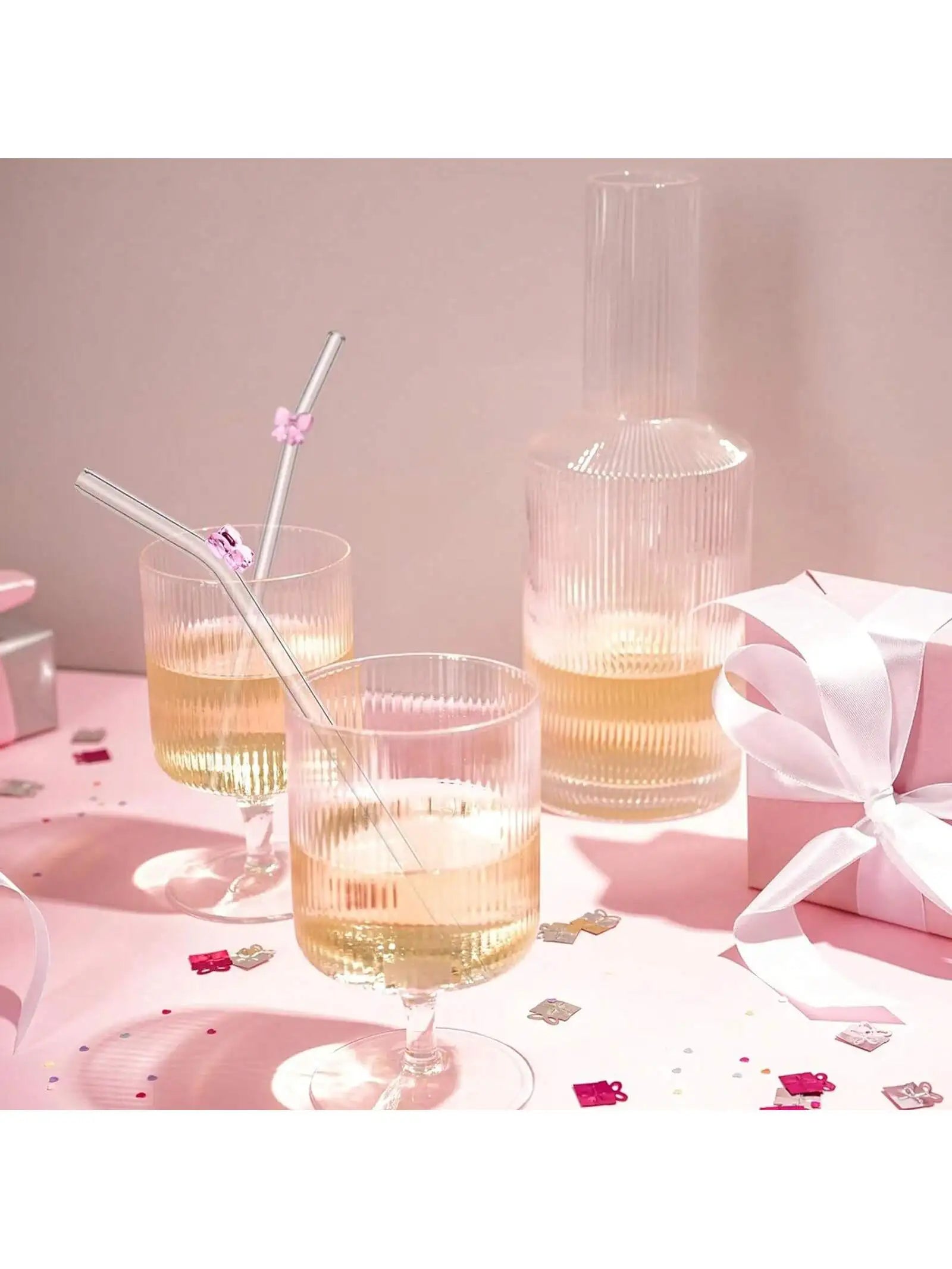 Chic Bow Glass Straws Set