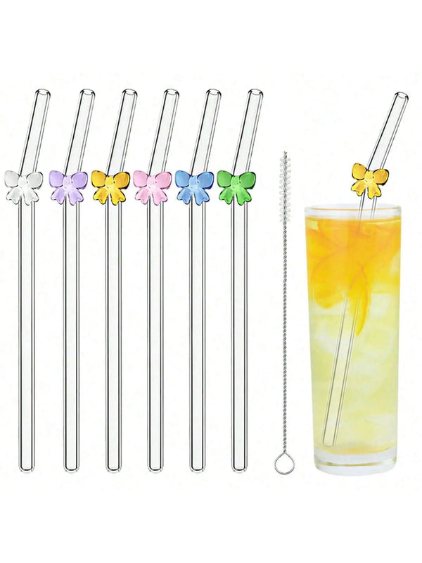 Chic Bow Glass Straws Set